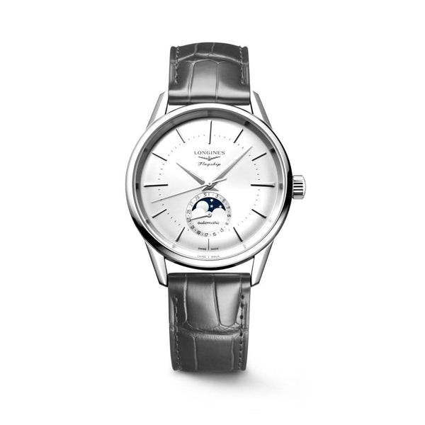 Longines FLAGSHIP HERITAGE Automatic Stainless Steel Moonphase Watch with Grey Leather Strap L4.815.4.72.2