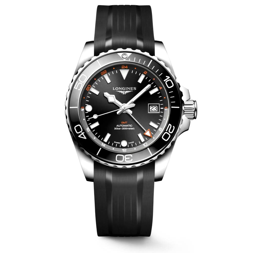 LONGINES HYDROCONQUEST GMT Automatic Date Stainless Steel Watch with black dial and black bezel L37904569