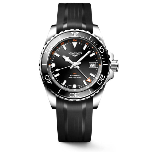 LONGINES HYDROCONQUEST GMT Automatic Date Stainless Steel Watch with black dial and black bezel L37904569