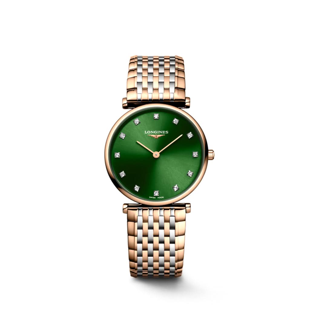 LA GRANDE CLASSIQUE DE LONGINES stainless steel and rose gold plated watch with green diamond dot dial L45121087