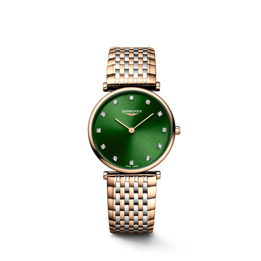 LA GRANDE CLASSIQUE DE LONGINES stainless steel and rose gold plated watch with green diamond dot dial L45121087