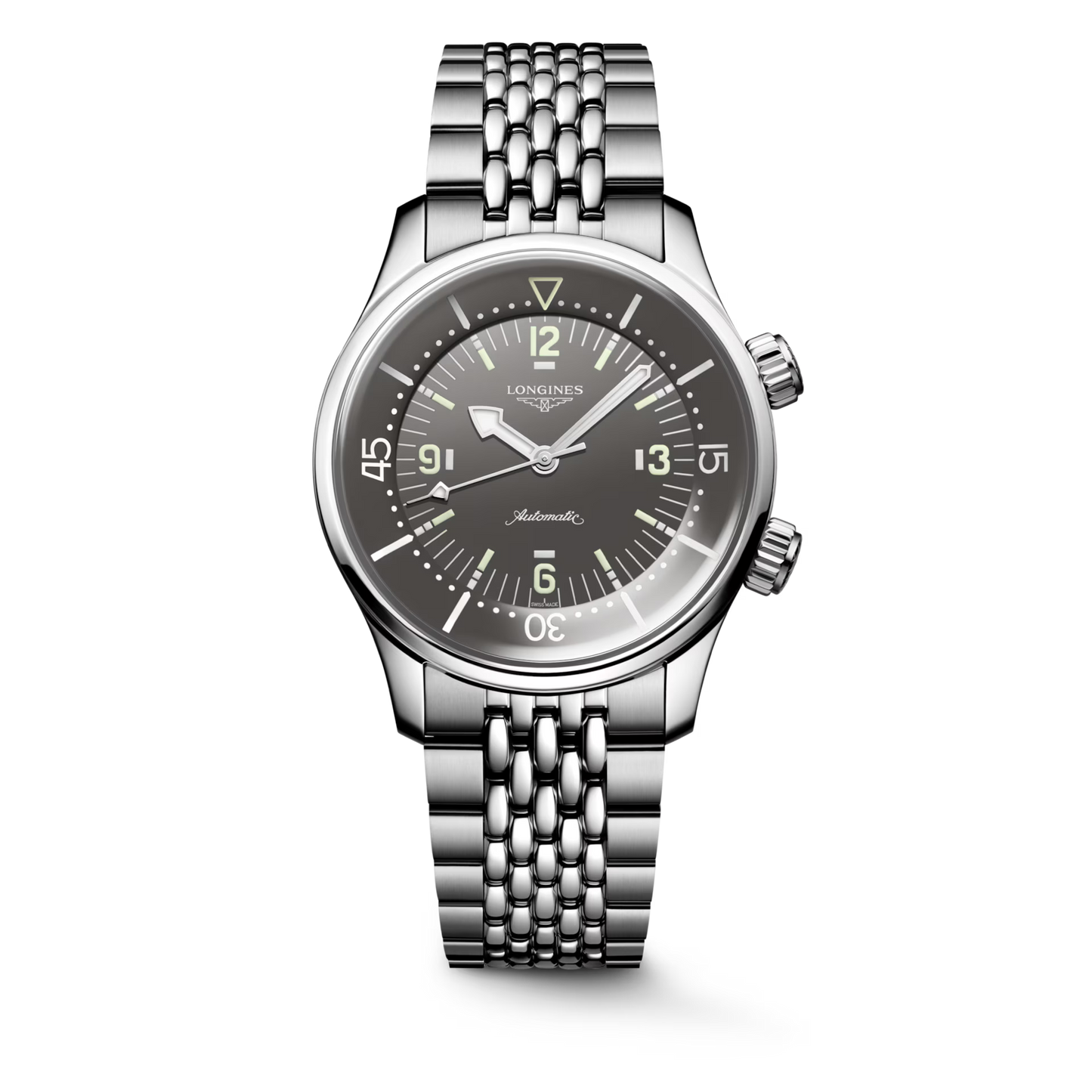 LONGINES LEGEND DIVER stainless steel bracelet watch with grey dial L3.764.4.99.6