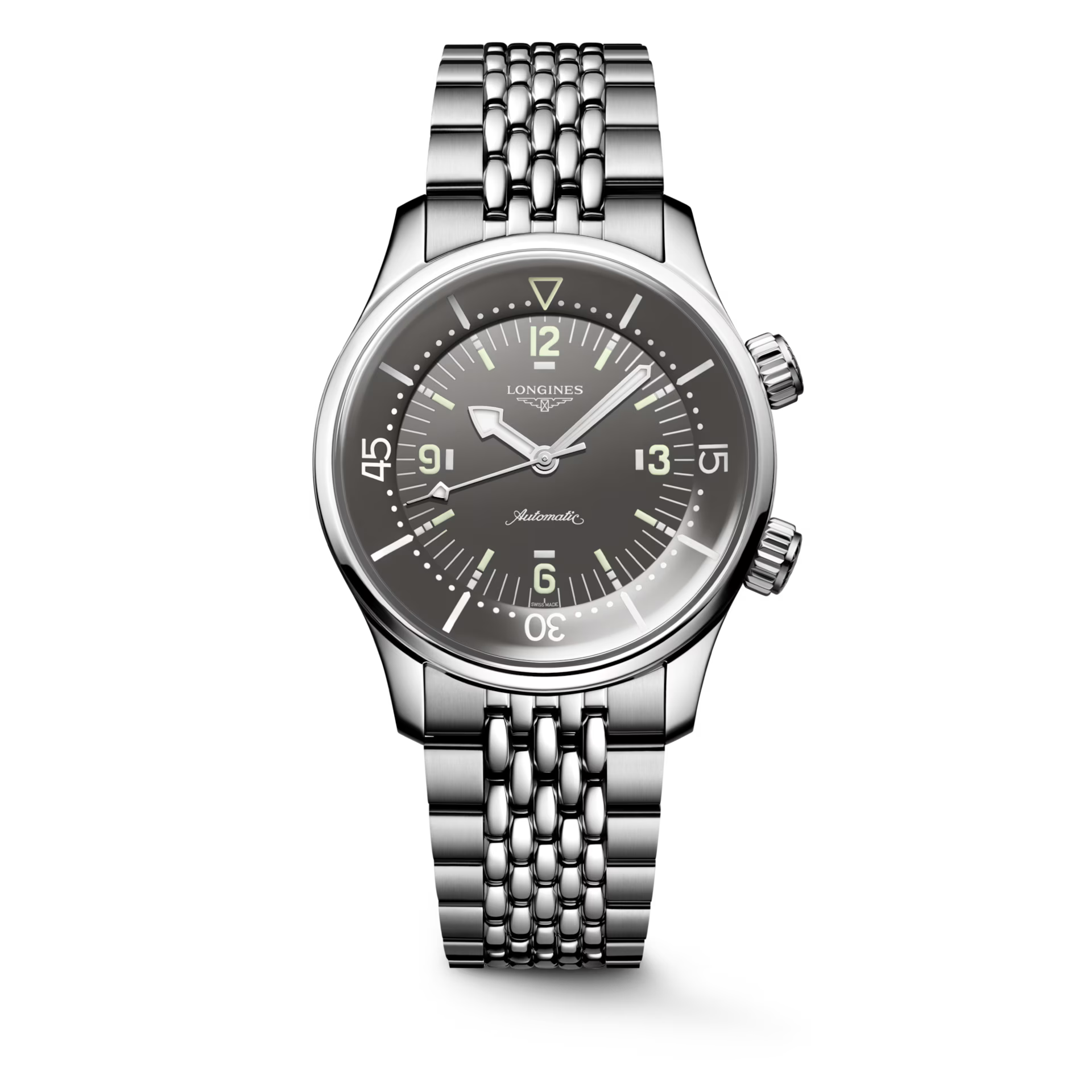 LONGINES LEGEND DIVER stainless steel bracelet watch with grey dial L3.764.4.99.6