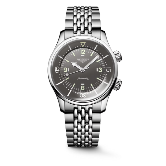 LONGINES LEGEND DIVER stainless steel bracelet watch with grey dial L3.764.4.99.6