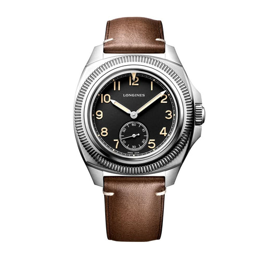 Longines PILOT MAJETEK BOX EDITION Automatic Stainless Steel Watch with Black Dial and Brown Leather Strap L2.838.4.53.9