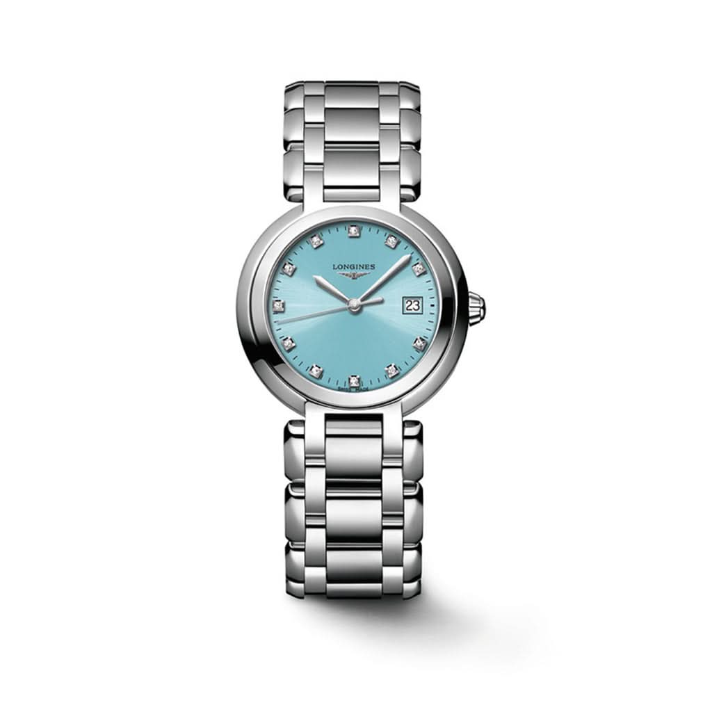 LONGINES PRIMALUNA stainless steel blue diamond dot dial watch L8.122.4.90.6