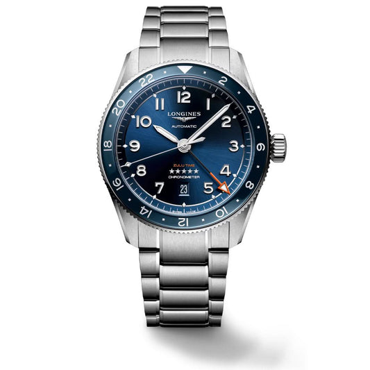 LONGINES SPIRIT ZULU TIME Automatic Stainless Steel Watch with blue dial and blue bezel L3.812.4.93.6