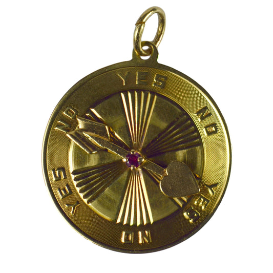 Ruby and Gold Love Heart Spinning Arrow Disc Charm Pendant