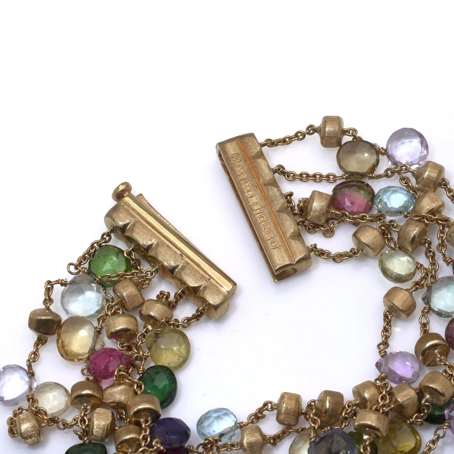 A yellow gold five row multi-gemstone bracelet, signed Marco Bicego