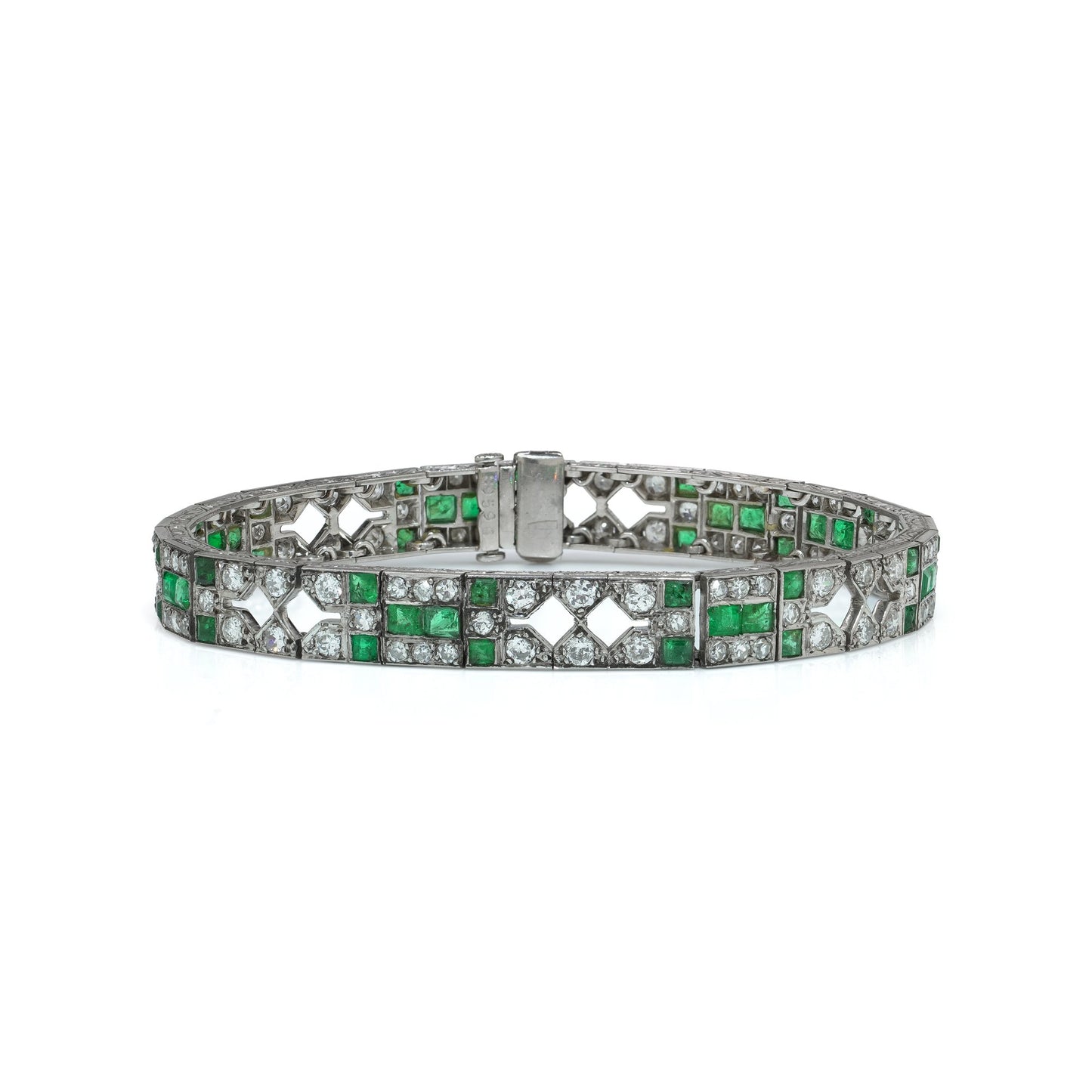 Mauboussin Art Deco Platinum Emerald and Diamond Bracelet, 1920s