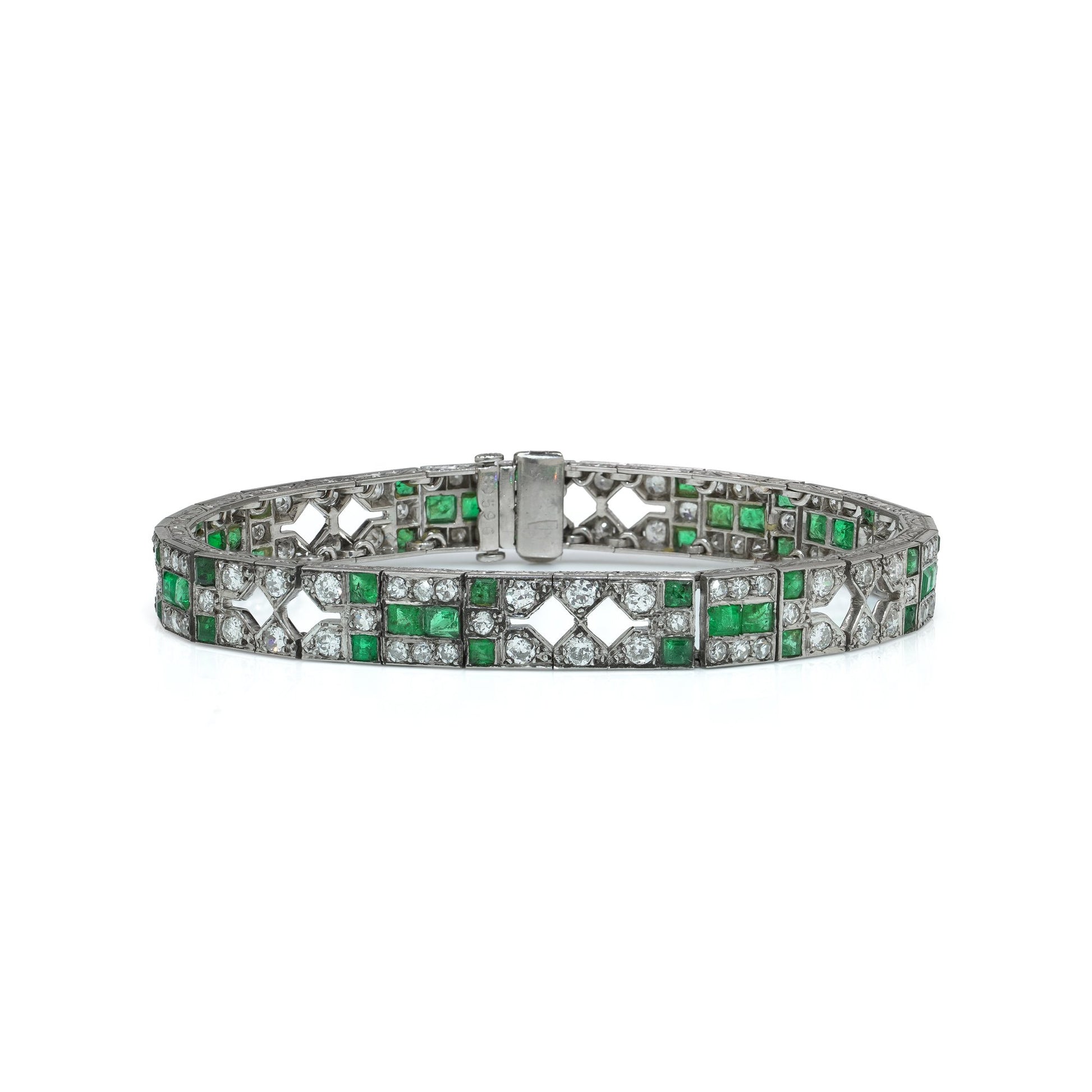Mauboussin Art Deco Platinum Emerald and Diamond Bracelet, 1920s