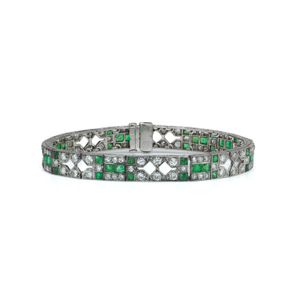 Mauboussin Art Deco Platinum Emerald and Diamond Bracelet, 1920s