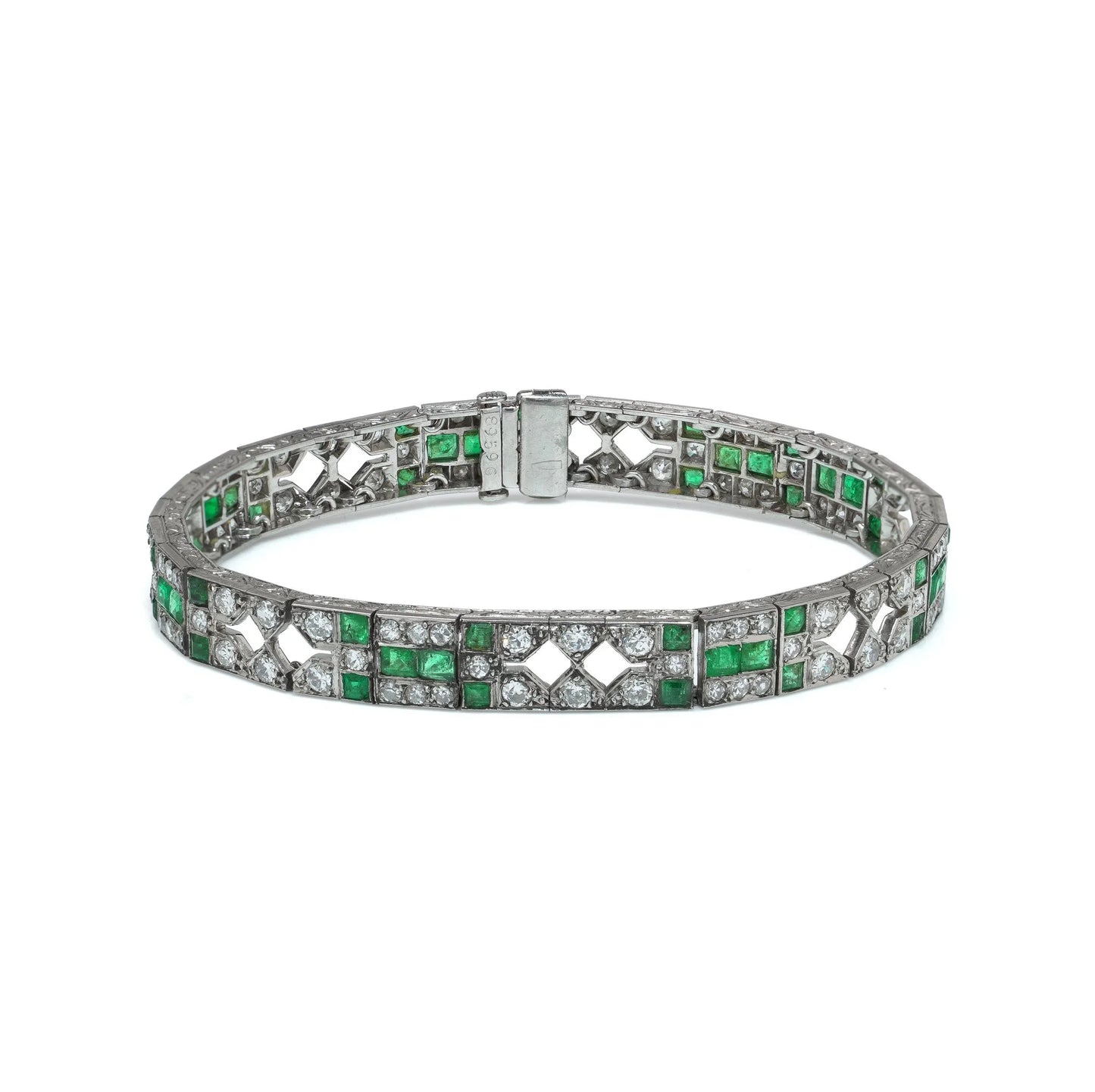 Mauboussin Art Deco Platinum Emerald and Diamond Bracelet, 1920s