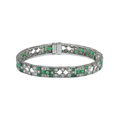 Mauboussin Art Deco Platinum Emerald and Diamond Bracelet, 1920s