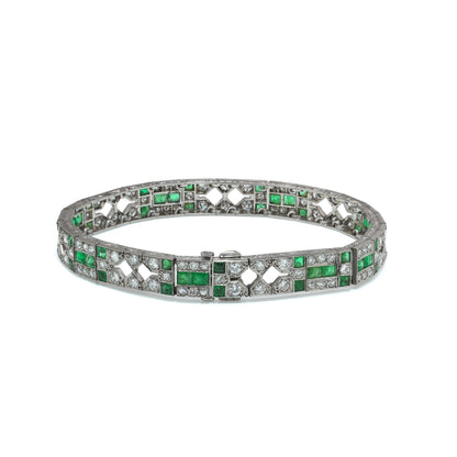 Mauboussin Art Deco Platinum Emerald and Diamond Bracelet, 1920s