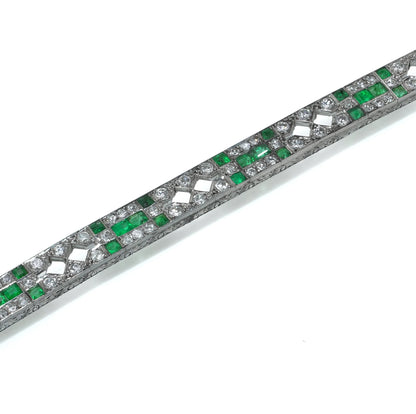 Mauboussin Art Deco Platinum Emerald and Diamond Bracelet, 1920s