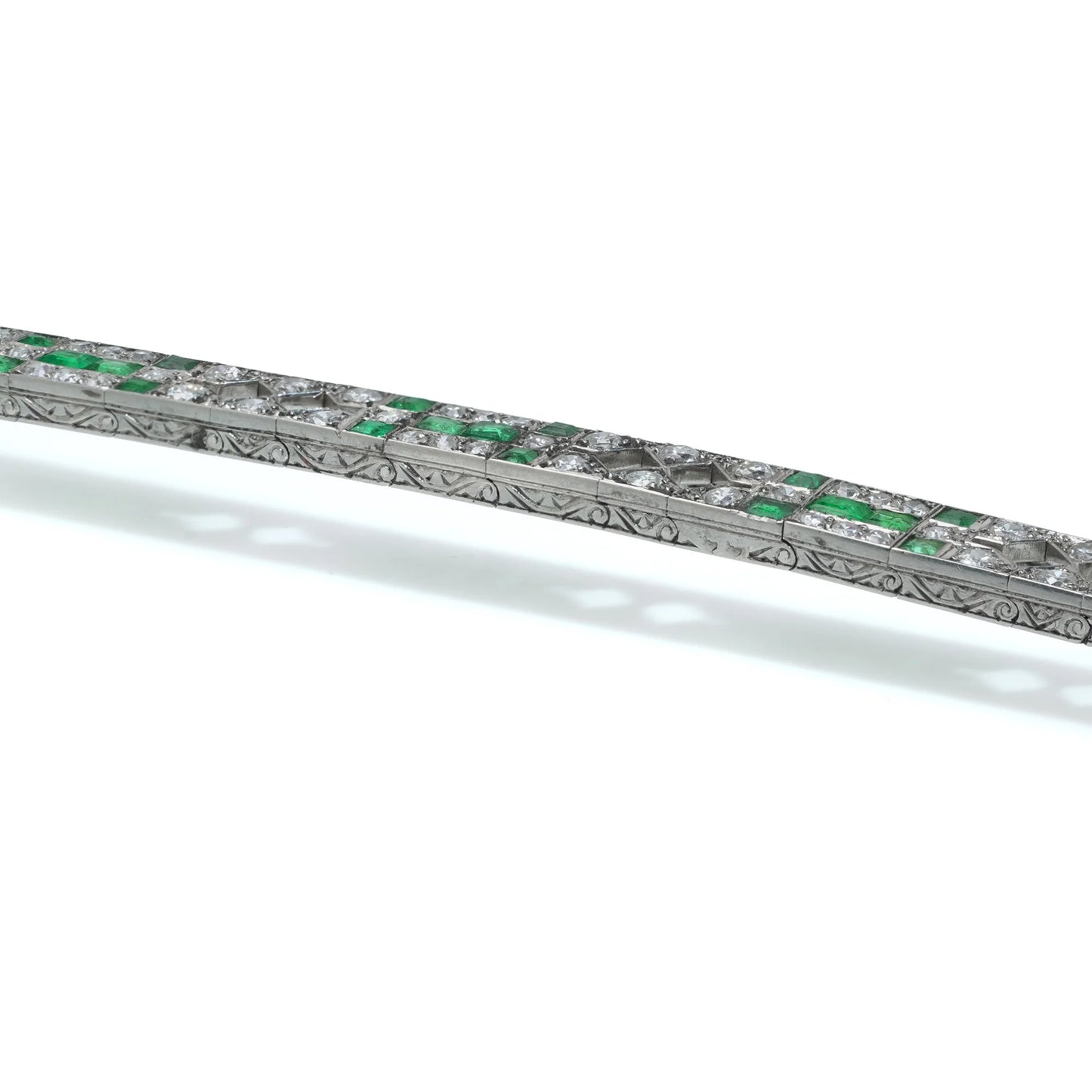Mauboussin Art Deco Platinum Emerald and Diamond Bracelet, 1920s