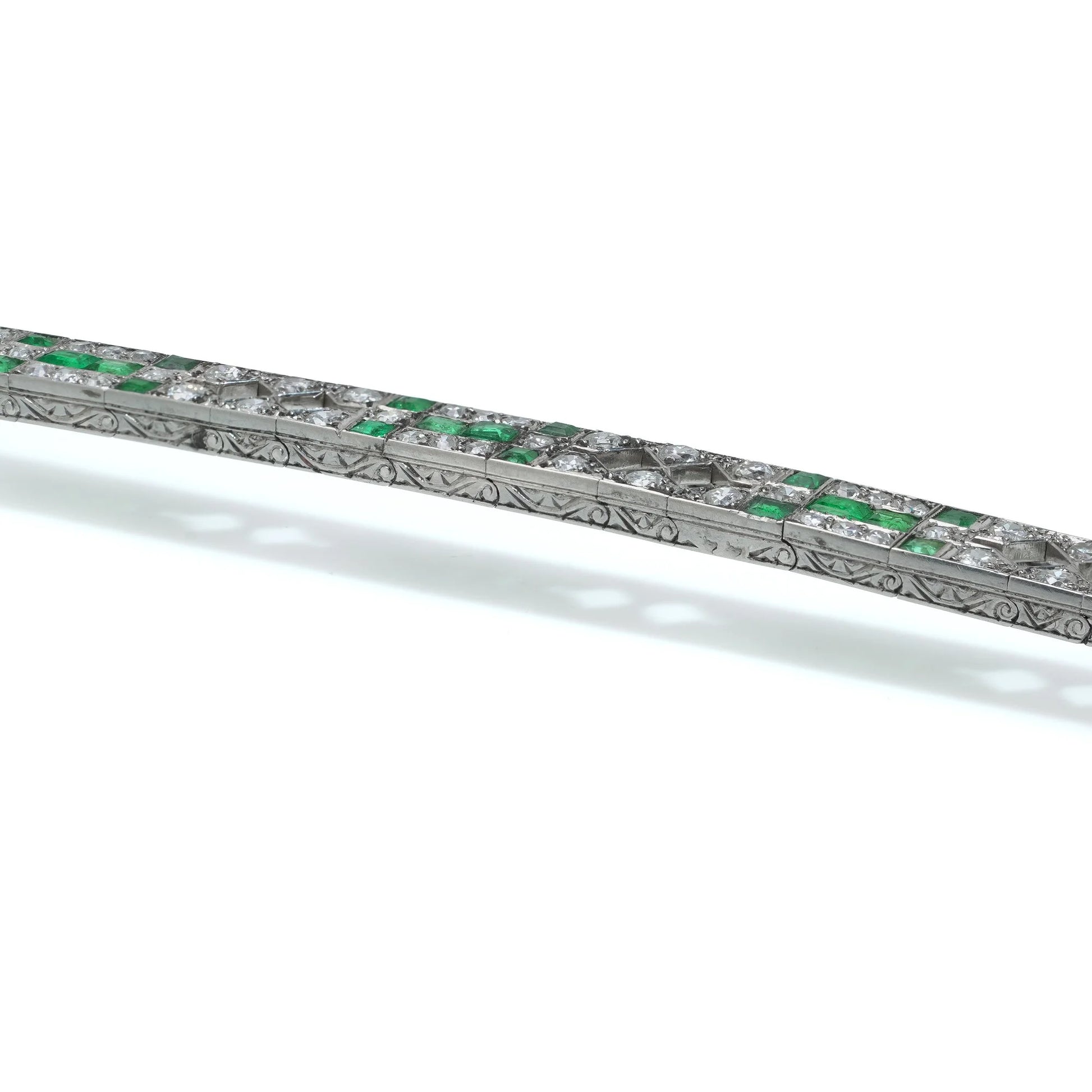 Mauboussin Art Deco Platinum Emerald and Diamond Bracelet, 1920s