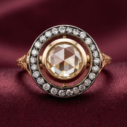 Antique Victorian 1ct Rose Cut Diamond Halo Cluster Target Engagement Ring