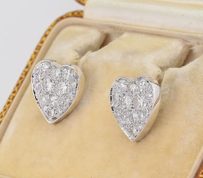 Diamond Heart Stud Earrings, 1.80 Ct Diamond F- G VVS