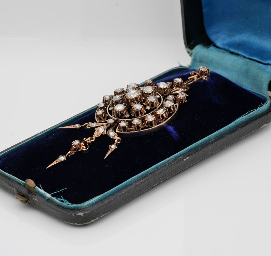 Victorian Antique 8cts Rose Cut Diamond Brooch Pendant