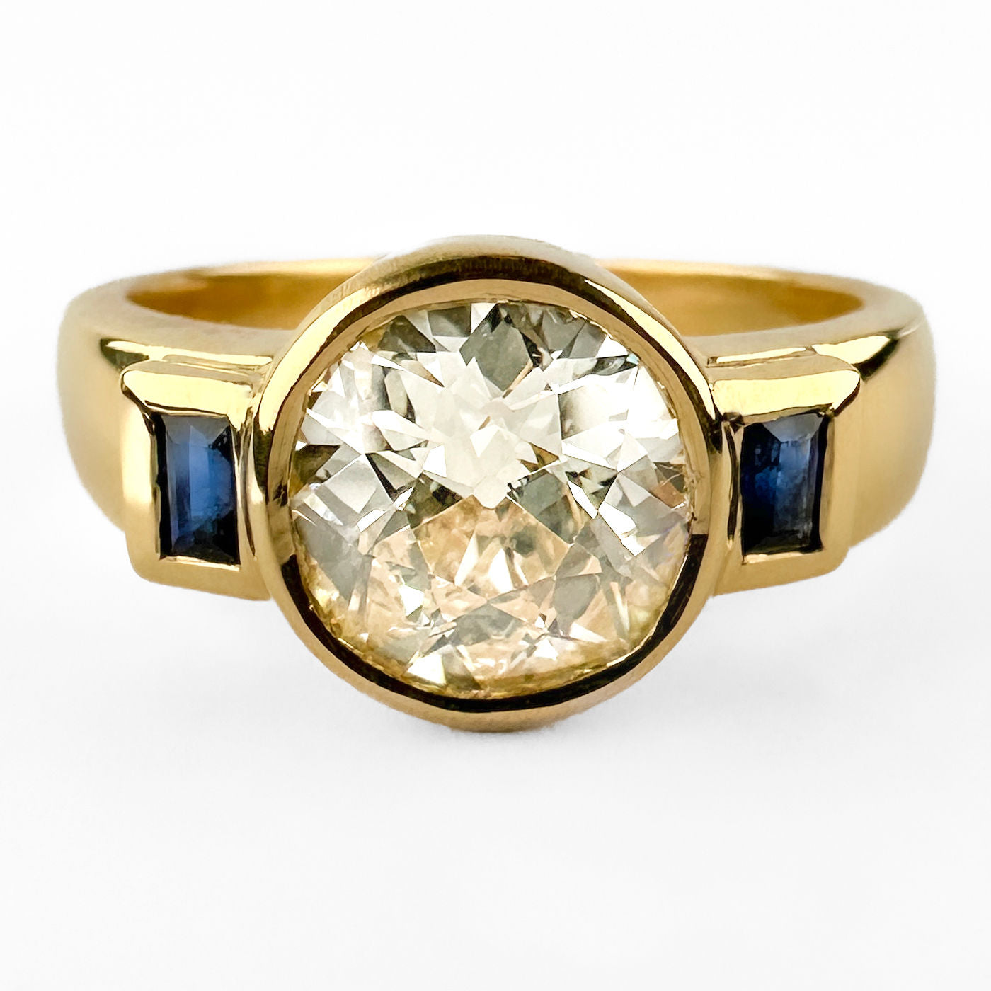 1.63ct Old Cut Diamond  and Baguette Sapphire Engagement Ring