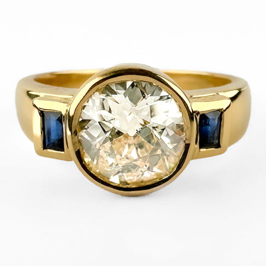 1.63ct Old Cut Diamond  and Baguette Sapphire Engagement Ring