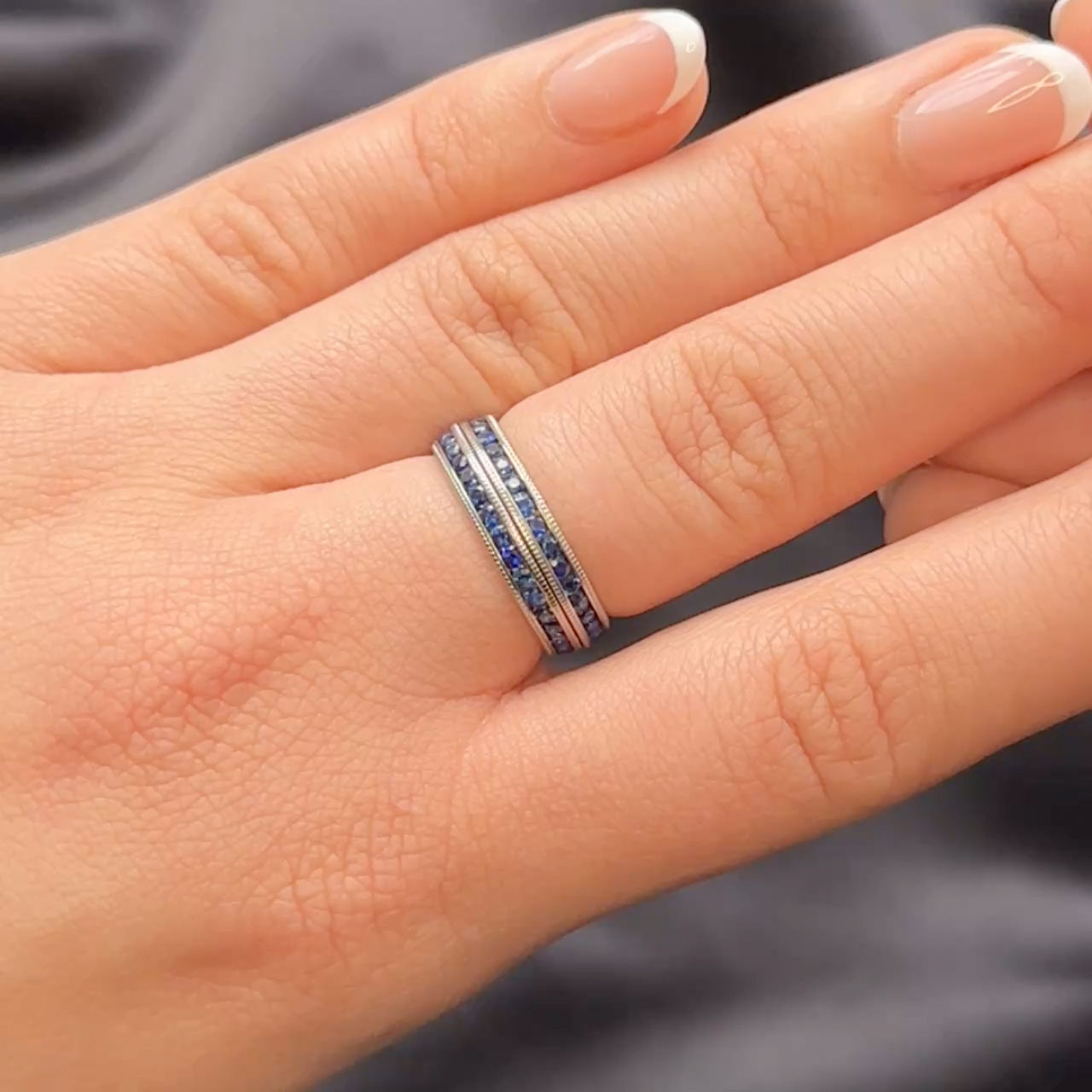 Pair of Vintage Stacking Sapphire Full Eternity Band Rings
