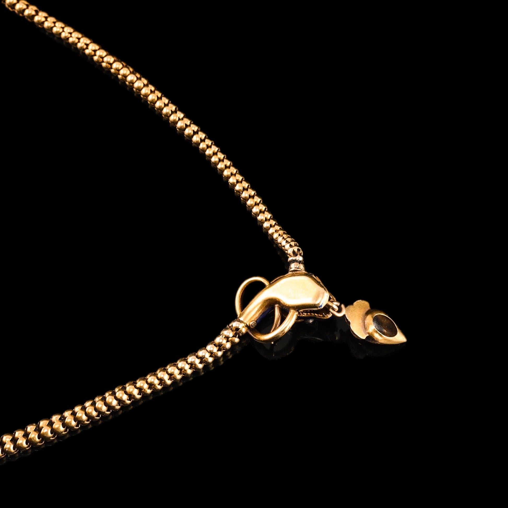 Victorian Antique Gold Snake Serpent Necklace with Diamond Pearl and Blue Enamel, Circa 1860