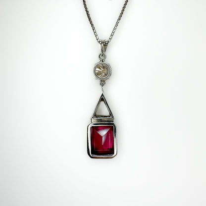 Deep Pink Tourmaline Diamond Drop Pendant