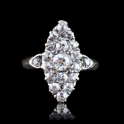 Antique Victorian Diamond Ring Navette Design Over 1 Carat Total - circa 1890