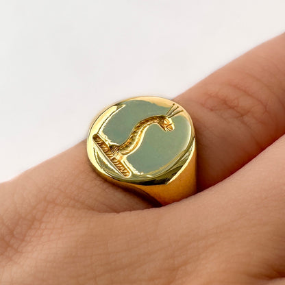 Vintage Sea Serpent Intaglio 18ct Yellow Gold Signet Ring
