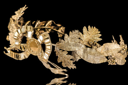 Antique French Silver Crown Wreath Fascinator With Laurel/Acorn Leaves