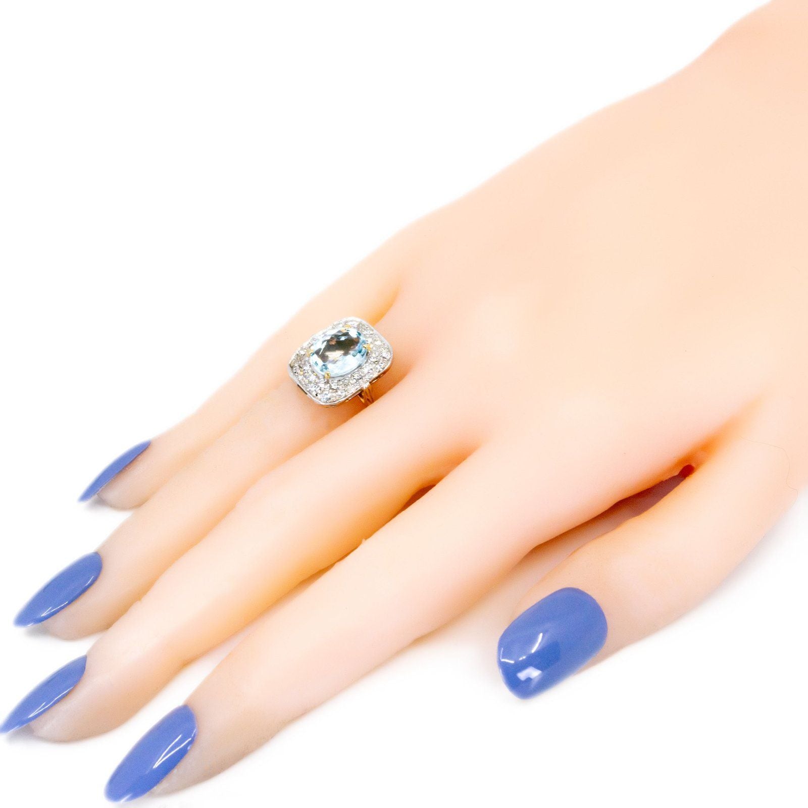 Vintage 2.40cts Aquamarine and Diamond 14k Cluster Ring 16047-8720