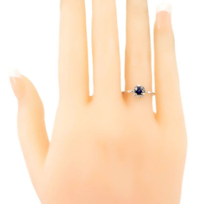 Vintage Sapphire and Diamond Halo Cluster Engagement Ring in Platinum and 18ct Gold