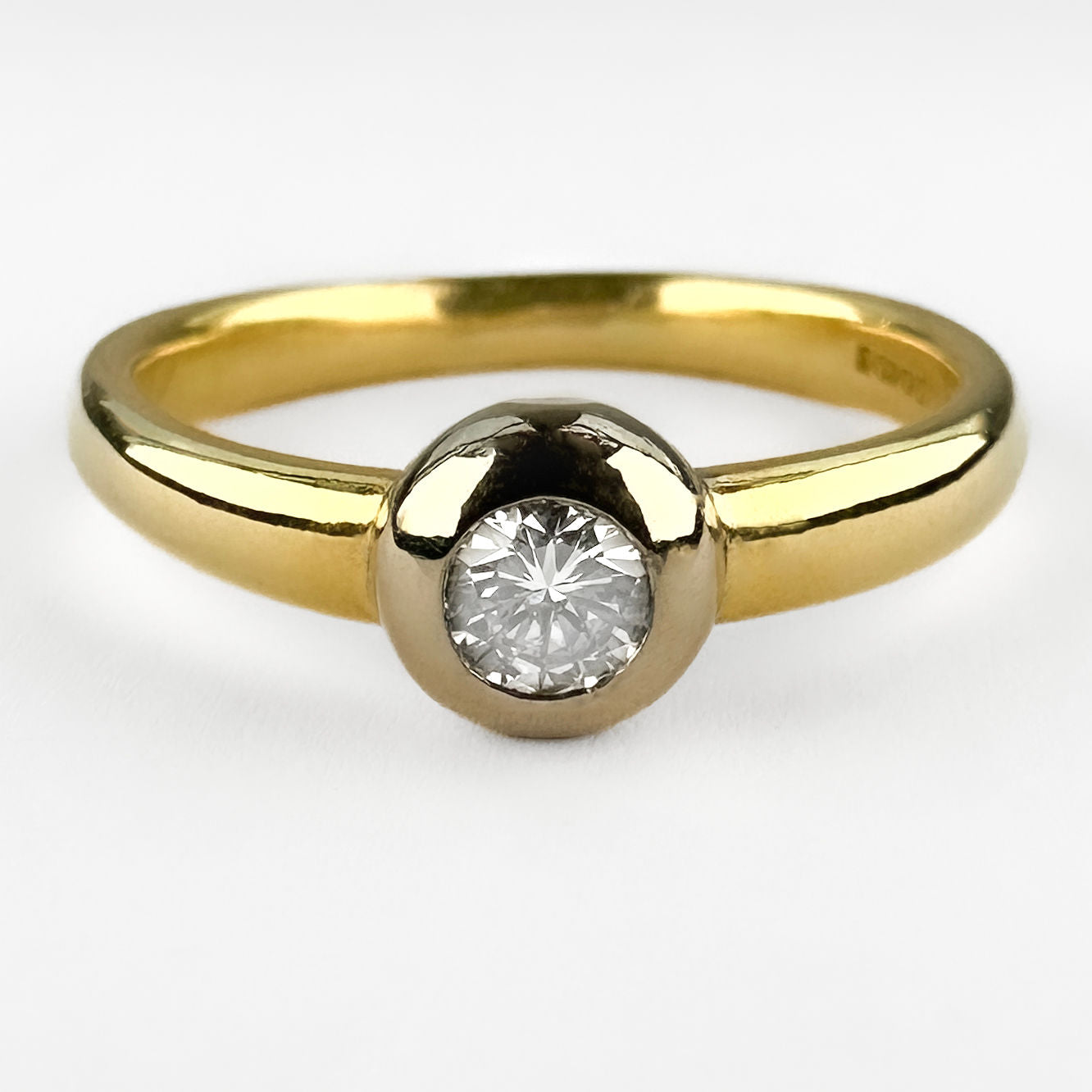 Vintage Old Cut Diamond Solitaire Rub Over Engagement Ring