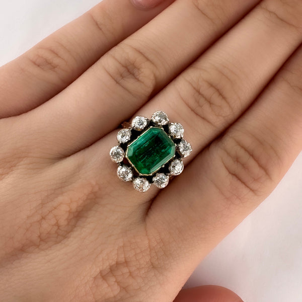 Victorian Emerald And Diamond Cluster Ring
