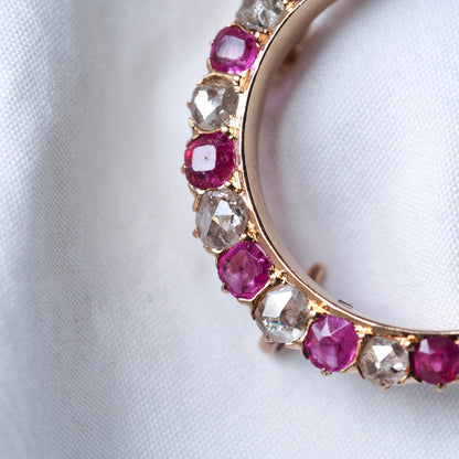 Victorian Antique Victorian Ruby and Old Cut Diamond Crescent Brooch