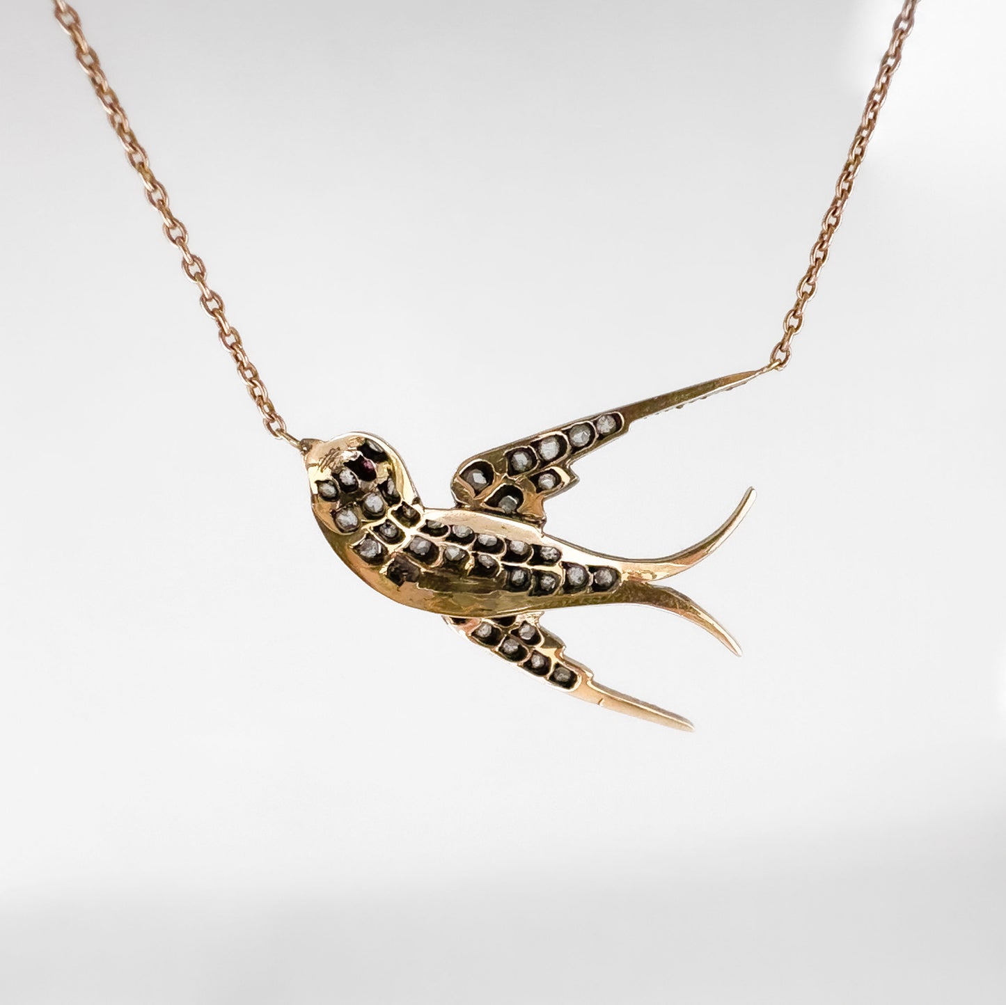 Victorian Antique Diamond Set Swallow Pendant Necklace