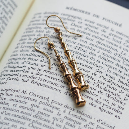 Antique 9ct Yellow Gold Bamboo Design Drop Earrings, Circa 1920s