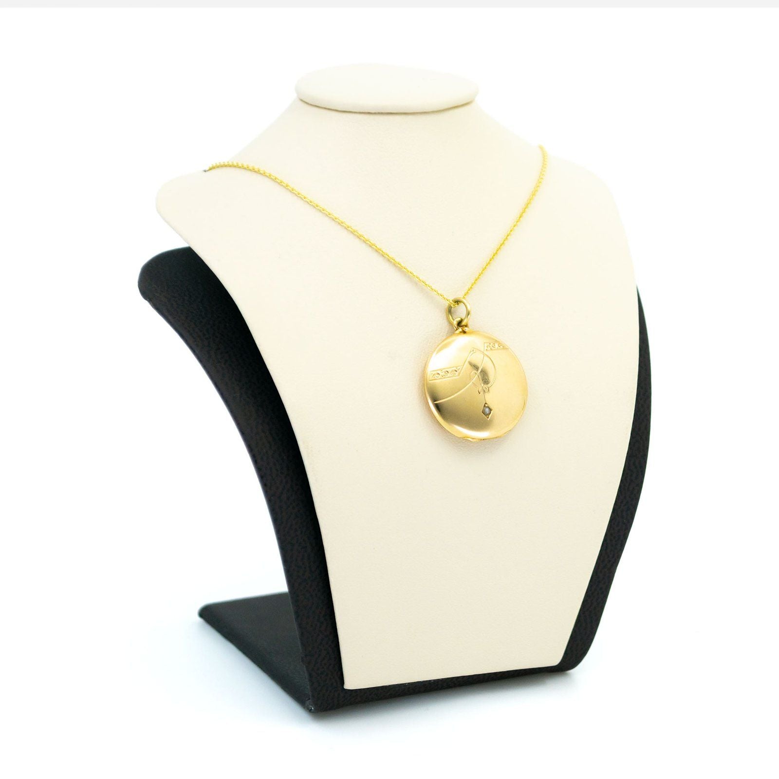 Vintage 14 Carat Yellow Gold Seed Pearl Round Locket