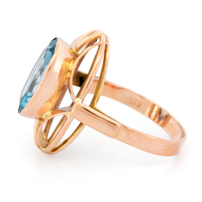 Vintage 14 Carat Yellow Gold Santa Maria Aquamarine Dress Ring, 3.37 Carats