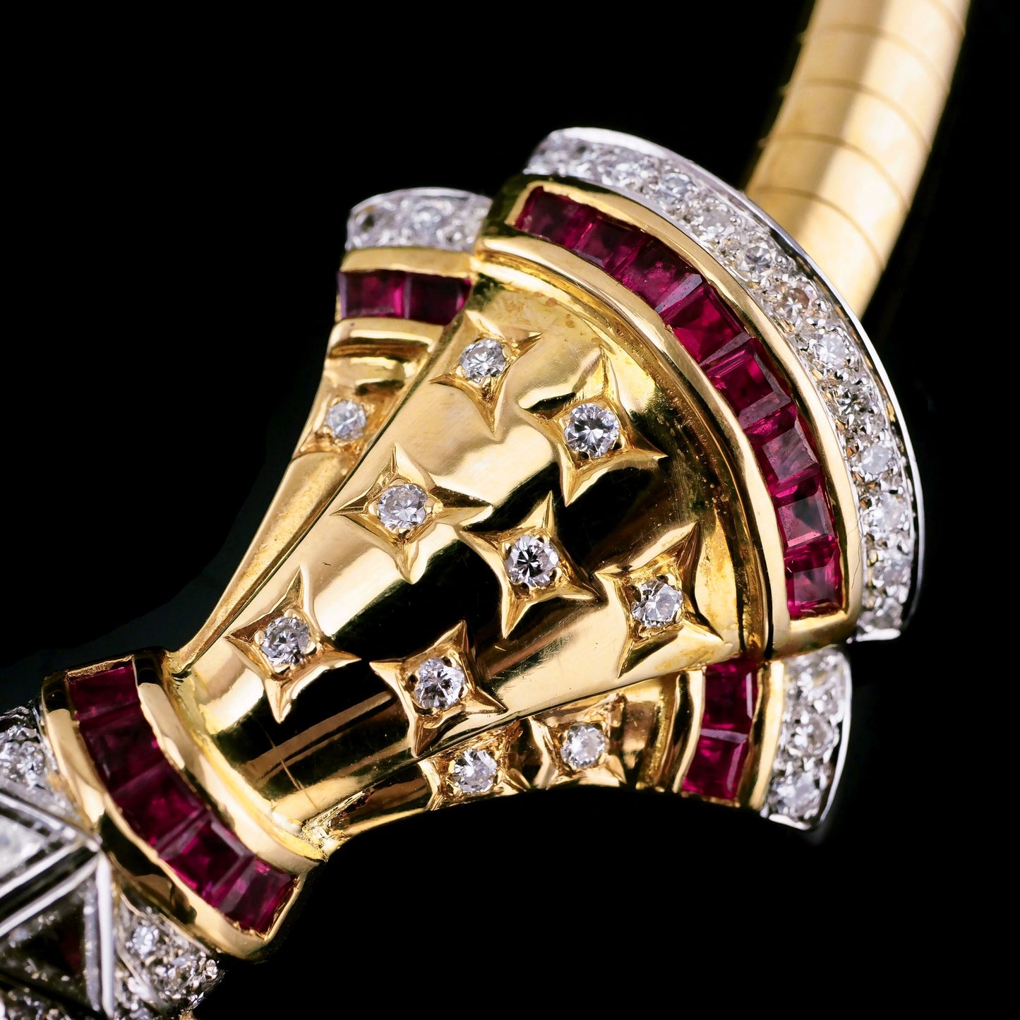 A Fine Vintage 18ct Gold Ruby Diamond and Pearl Bow Necklace