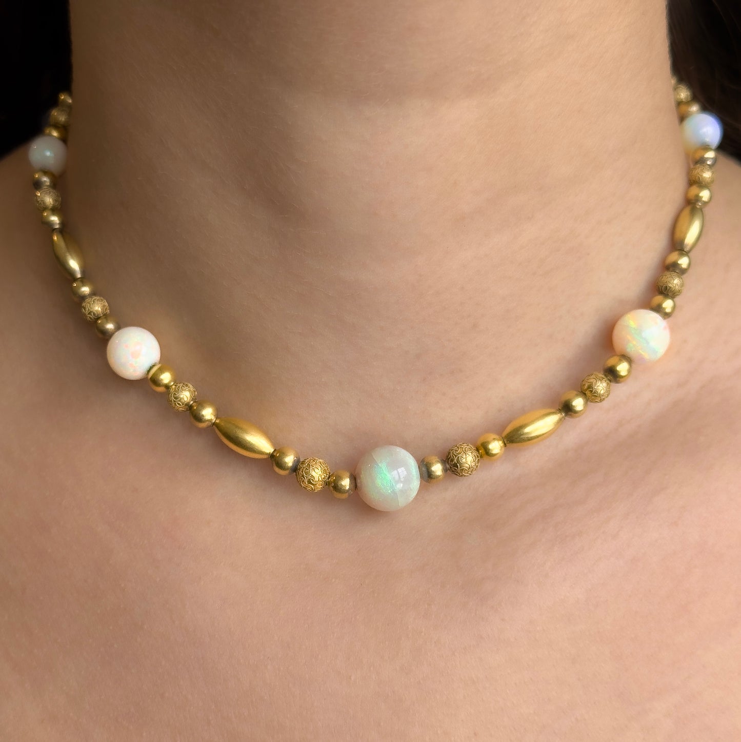 Antique Opal and 18ct Yellow Gold Bead Necklace