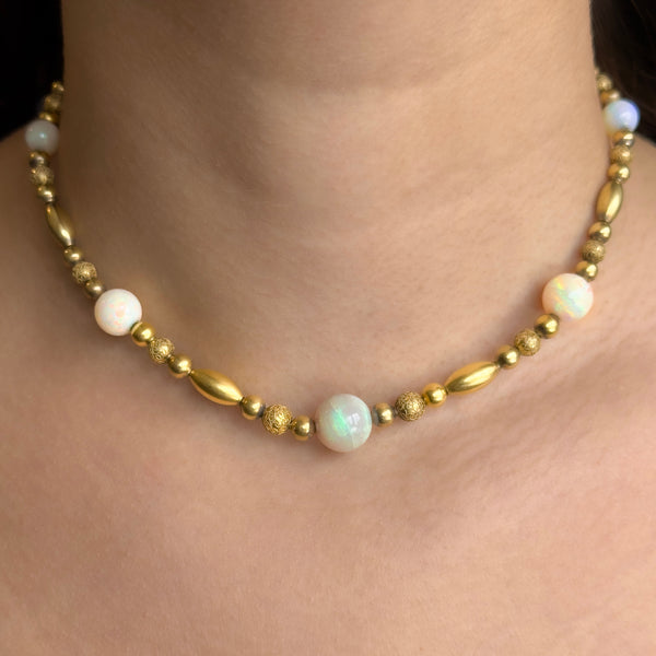 Antique Opal and 18ct Yellow Gold Bead Necklace