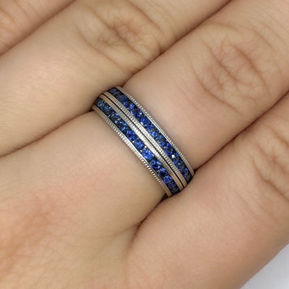 Pair of Vintage Stacking Sapphire Full Eternity Band Rings