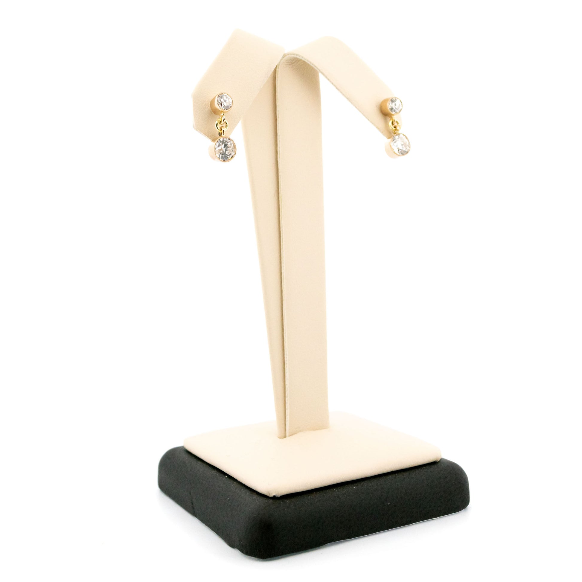 Art Deco 14 Carat Yellow Gold Two Stone Diamond Drop Earrings, 1.40 Carats