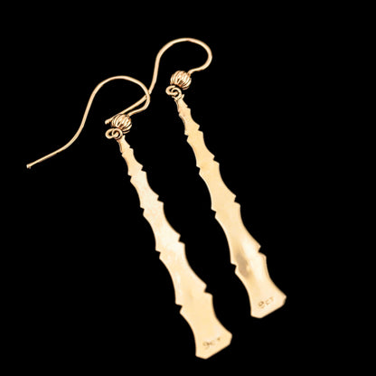Antique 9ct Yellow Gold Bamboo Design Drop Earrings, Circa 1920s