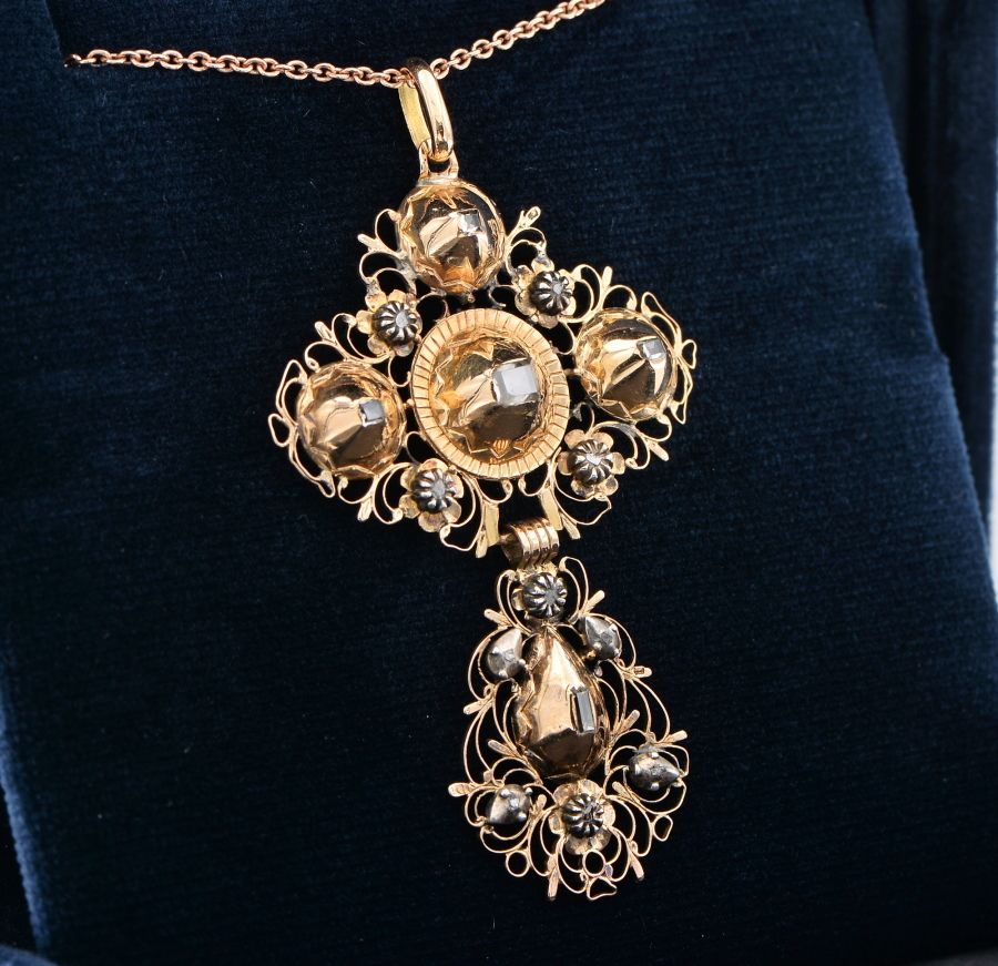 Georgian Antique Flemish Table Cut Diamond Large Cross Pendant
