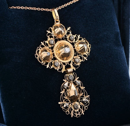 Georgian Antique Flemish Table Cut Diamond Large Cross Pendant